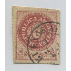 ARGENTINA 1862 GJ 12A ESCUDITO DE PLANCHA SEMIGASTADA ESTAMPILLA DE AMPLIOS MARGENES CON RARA VARIEDAD PUNTO ENTRE la A y la R DE 